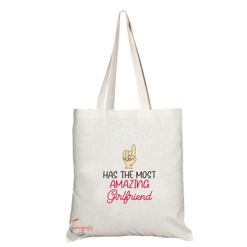 TB1335 Has the Most Amazing Girlfriend Tea Novelty Present Gift Printed Eco-Friendly Stylish Long Handled Tote Shoulder Bag
