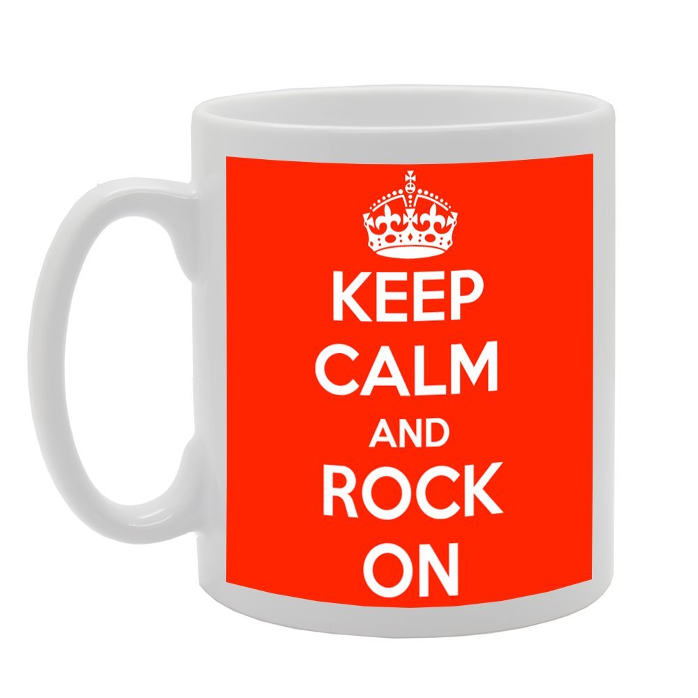 Keep Calm And Rock On   Printed Tea Coffee Ceramic  Mg560 - Funny Printed Coffee Mug - Great Gift Idea