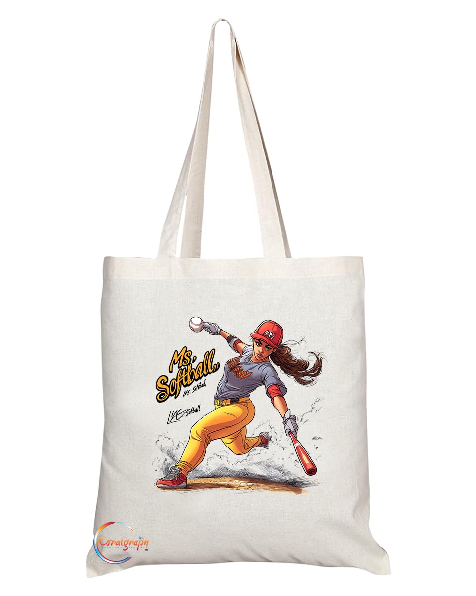 Natural Reusable Shopping Souvenir Tote Bag Featuring Popular Sports Designs from Around the World (Softball)