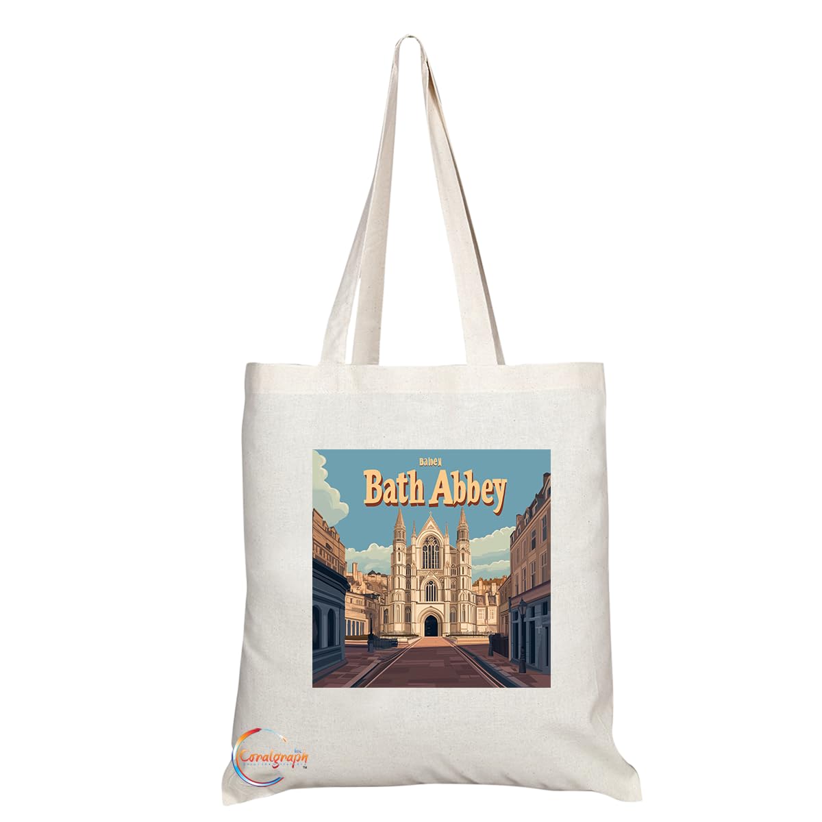 Natural Reusable Shopping Souvenir Tote Bag Featuring Cities and Landmarks in United Kingdom (Bath Abbey)