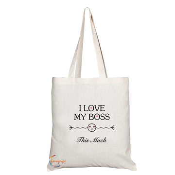 TB705 I Love My Boss This Much Novelty Present Gift Printed Eco-Friendly Stylish Long Handled Tote Shoulder Bag