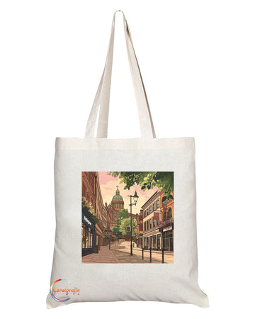 Natural Reusable Shopping Souvenir Tote Bag Featuring Cities and Landmarks in United Kingdom (Nottingham)