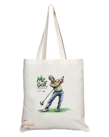 Natural Reusable Shopping Souvenir Tote Bag Featuring Popular Sports Designs from Around the World (Golf)