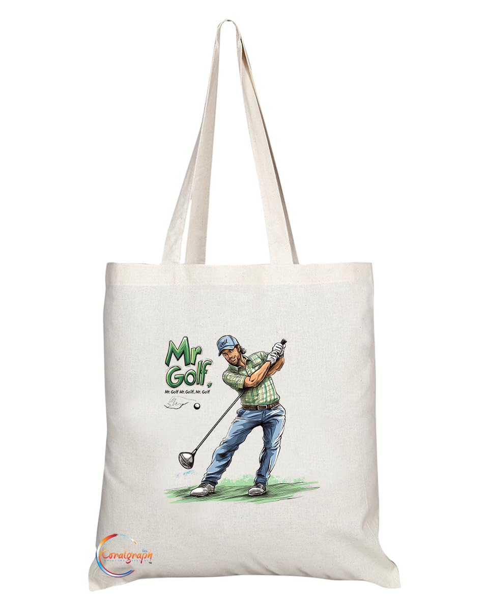Natural Reusable Shopping Souvenir Tote Bag Featuring Popular Sports Designs from Around the World (Golf)
