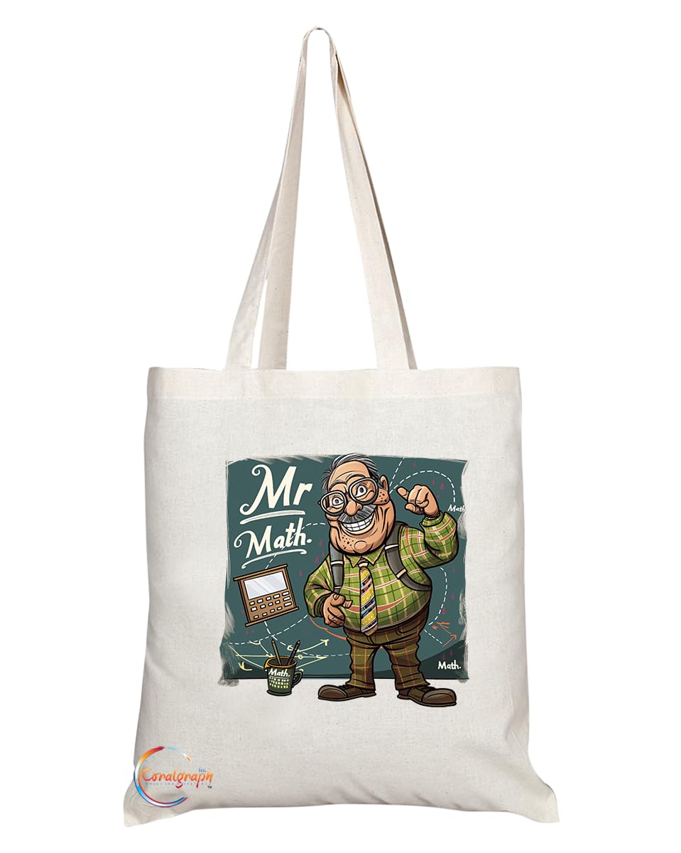 TB1818 Mr Math Tote Bag - Gift for Math Teachers, Educators, Math Enthusiasts - Durable, Stylish, Eco-Friendly, Reusable, Spacious, and Lightweight