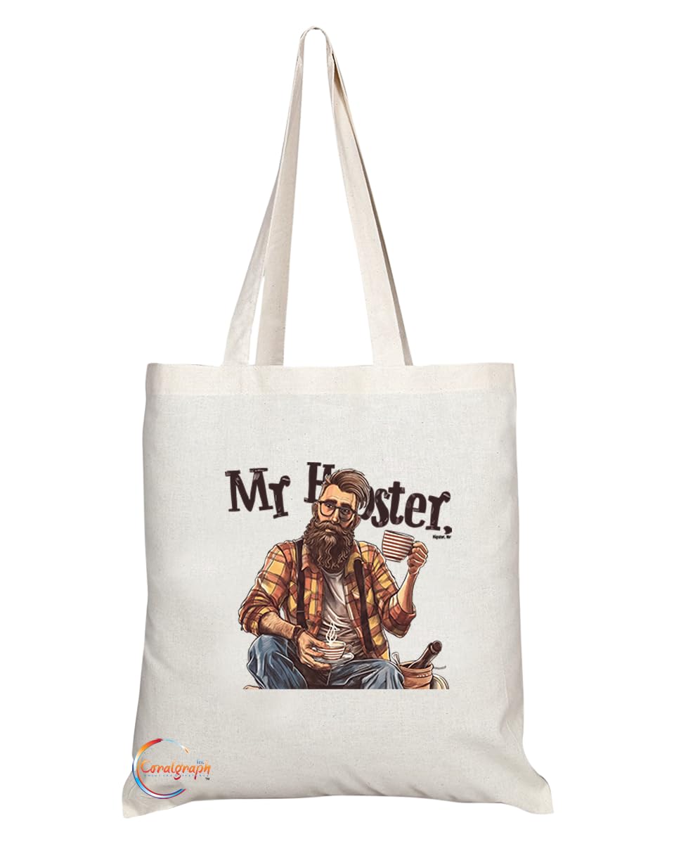 TB1952 Mr Hipster Souvenir Tote Bag - Depicting a Trendy Hipster with Iconic Style - Memory Keepsake for Fashion and Culture Enthusiasts - Mr Hipster Memorabilia
