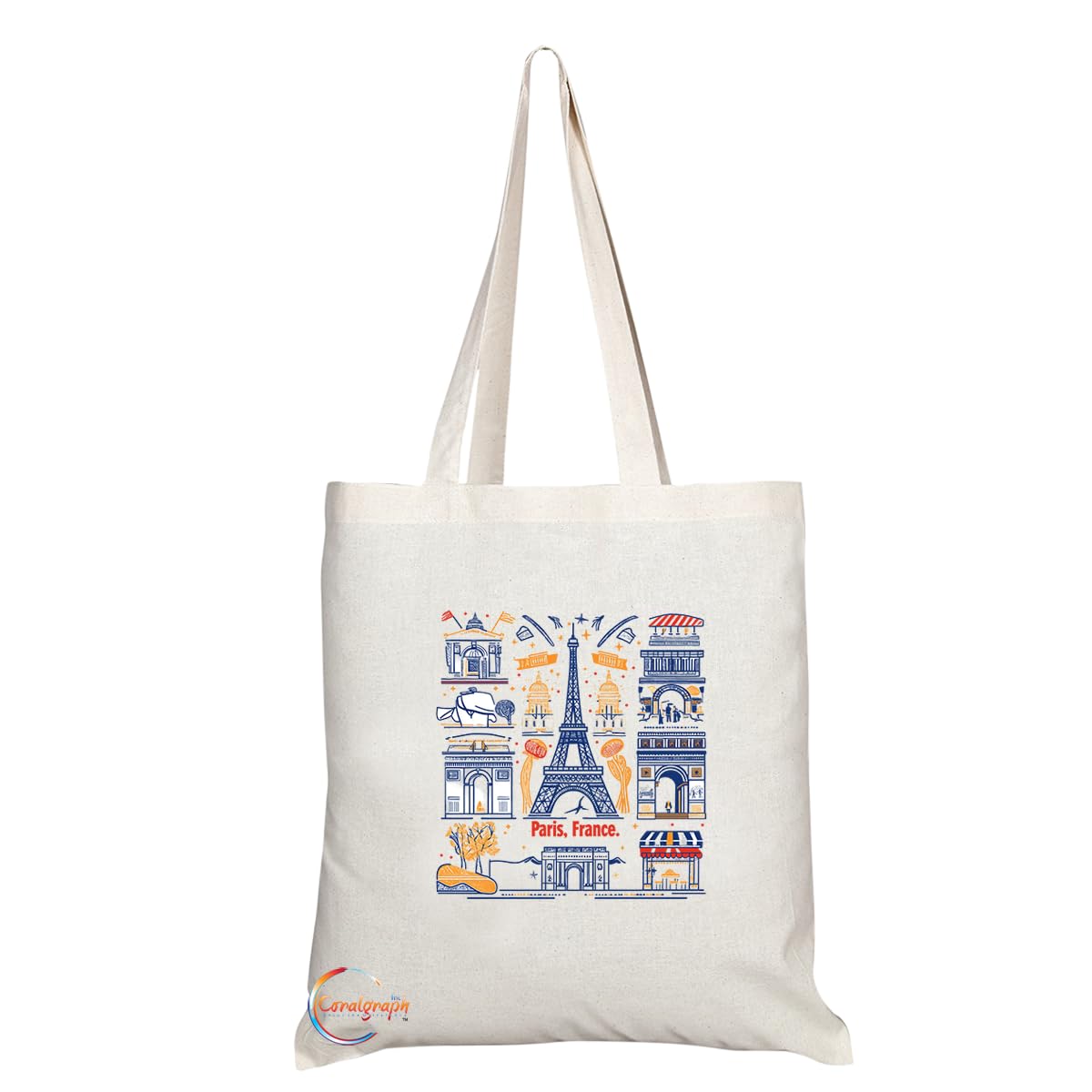 TB2049 - Natural Reusable Shopping Souvenir Tote Bag Featuring Paris (Design 7)