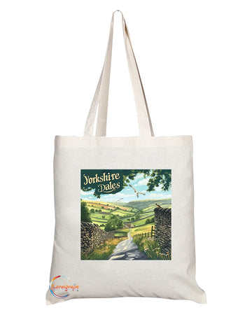 Natural Reusable Shopping Souvenir Tote Bag Featuring Cities and Landmarks in United Kingdom (Yorkshire Dales 2)
