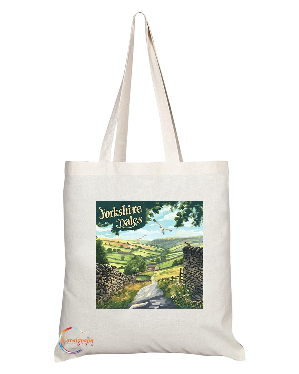 Natural Reusable Shopping Souvenir Tote Bag Featuring Cities and Landmarks in United Kingdom (Yorkshire Dales 2)