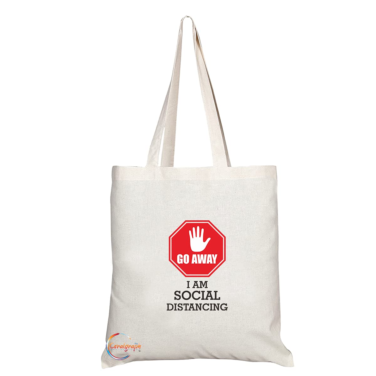 TB1467 Go Away I am Social Distancing Novelty Present Gift Printed Eco-Friendly Stylish Long Handled Tote Shoulder Bag