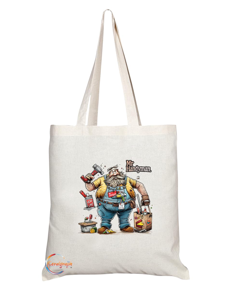 TB1956 Mr Handyman Souvenir Tote Bag - Depicting a Skilled Handyman with Tools - Memory Keepsake for DIY and Repair Enthusiasts - Mr Handyman Memorabilia