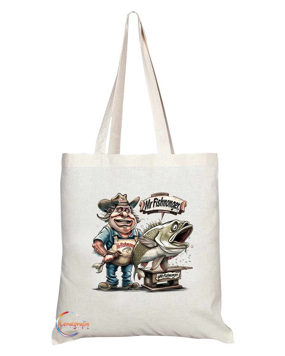 TB1805 Mr Fishmonger Tote Bag - Gift for Fishmongers, Seafood Enthusiasts, Culinary Professionals - Durable, Stylish, Eco-Friendly, Reusable, Spacious, and Lightweight