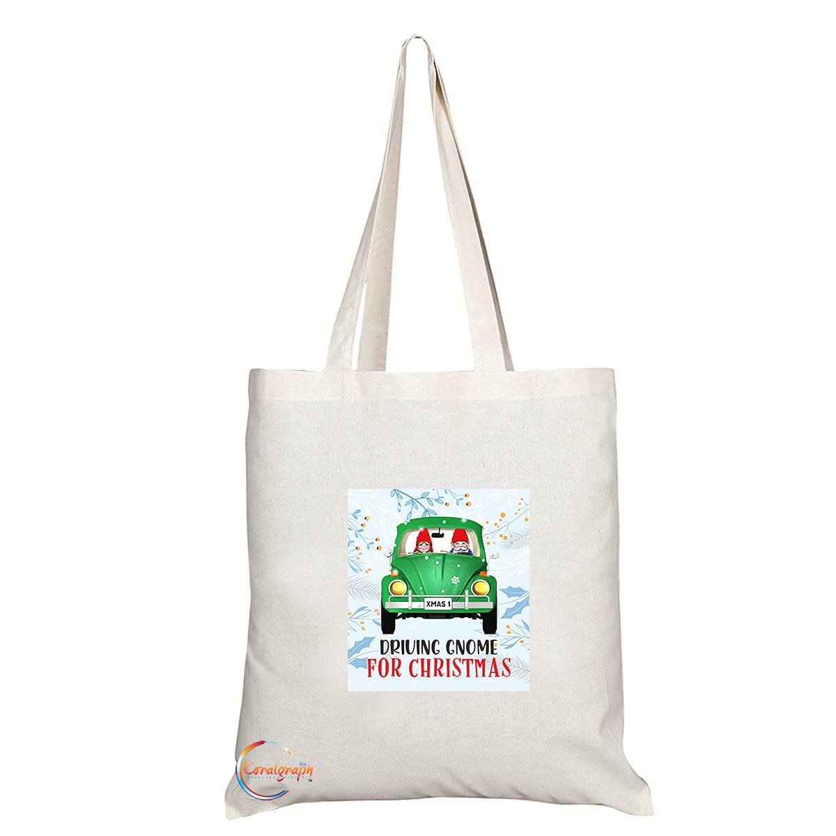 TB1301 Driving Gnome for Christmas Tea Novelty Present Gift Printed Eco-Friendly Stylish Long Handled Tote Shoulder Bag