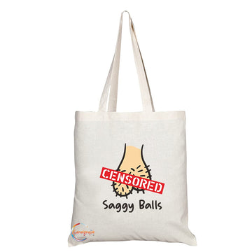 TB1265 Censored Saggy Balls Novelty Present Gift Printed Eco-Friendly Stylish Long Handled Tote Shoulder Bag