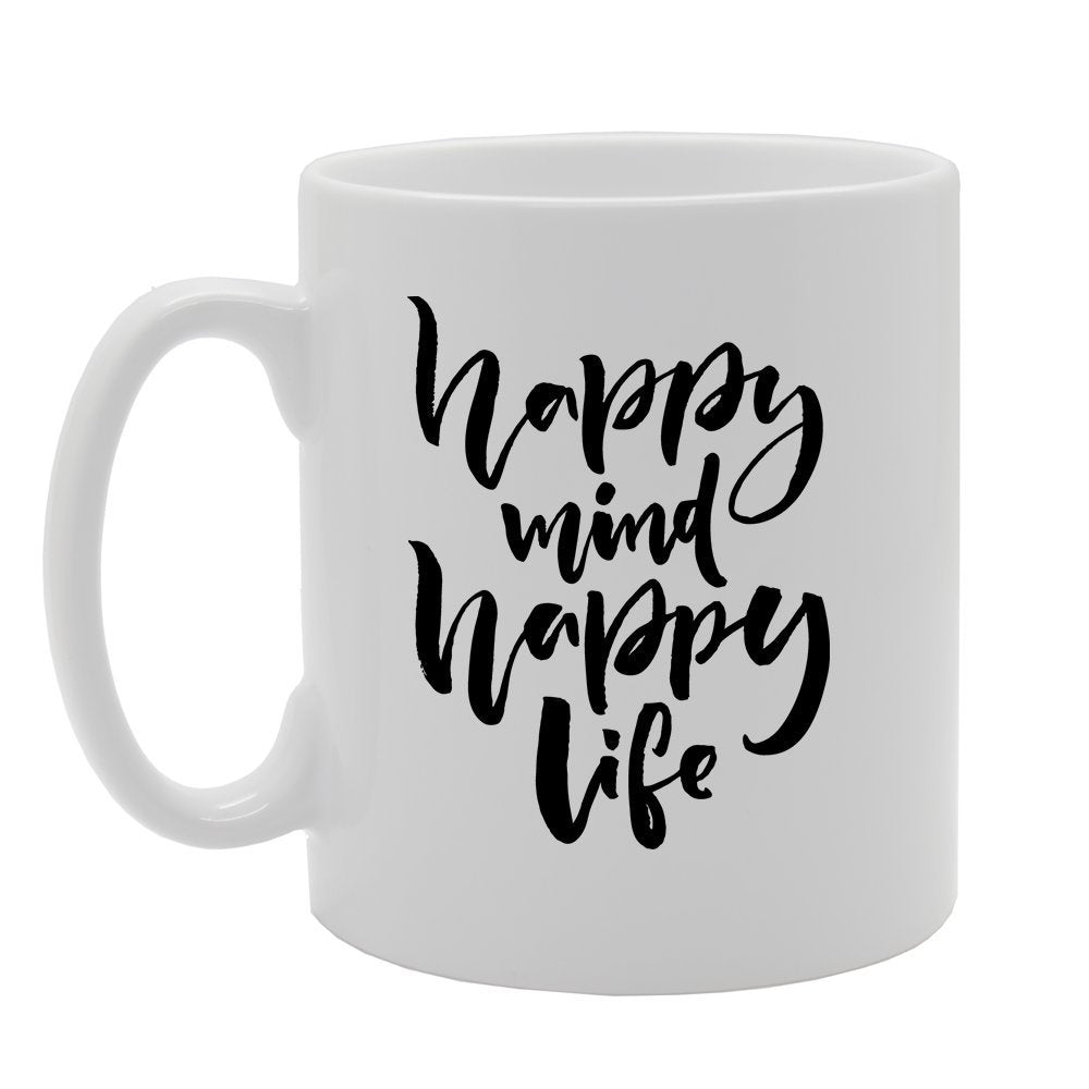 Happy Mind Happy Life   Printed Tea Coffee Ceramic  Mg4184 - Funny Printed Coffee Mug - Great Gift Idea