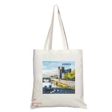 Natural Reusable Shopping Souvenir Tote Bag Featuring Cities and Landmarks in United Kingdom (Limerick)