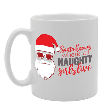 Santa Knows Where All Naughty Girls Live   Printed Tea Coffee Ceramic  Mg2764 - Funny Printed Coffee Mug - Great Gift Idea