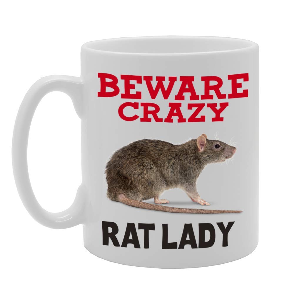 Beware Crazy Rat Lady   Printed Tea Coffee Ceramic  Mg4437 - Funny Printed Coffee Mug - Great Gift Idea