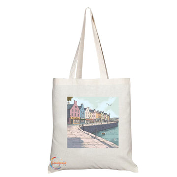 Natural Reusable Shopping Souvenir Tote Bag Featuring Cities and Landmarks in United Kingdom (Galway)