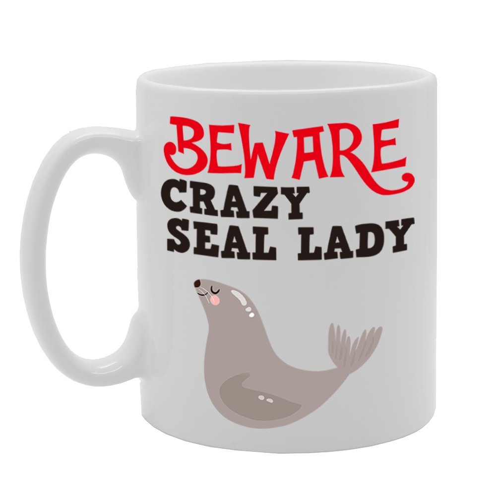 Beware Crazy Seal Lady   Printed Tea Coffee Cermic  Mg4220 - Funny Printed Coffee Mug - Great Gift Idea