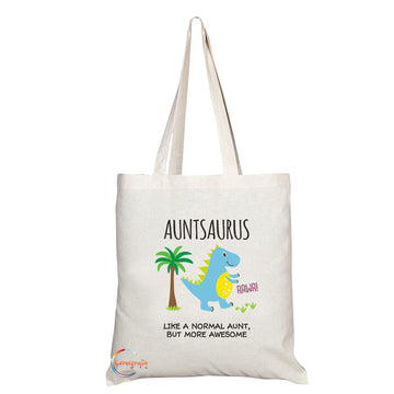 TB1199 Auntsaurus Like a Normal Aunt but more Rawr-some Novelty Present Gift Printed Eco-Friendly Stylish Long Handled Tote Shoulder Bag