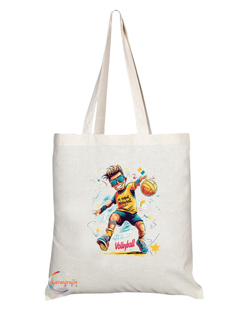 Natural Reusable Shopping Souvenir Tote Bag Featuring Popular Sports Designs from Around the World (Volleyball)