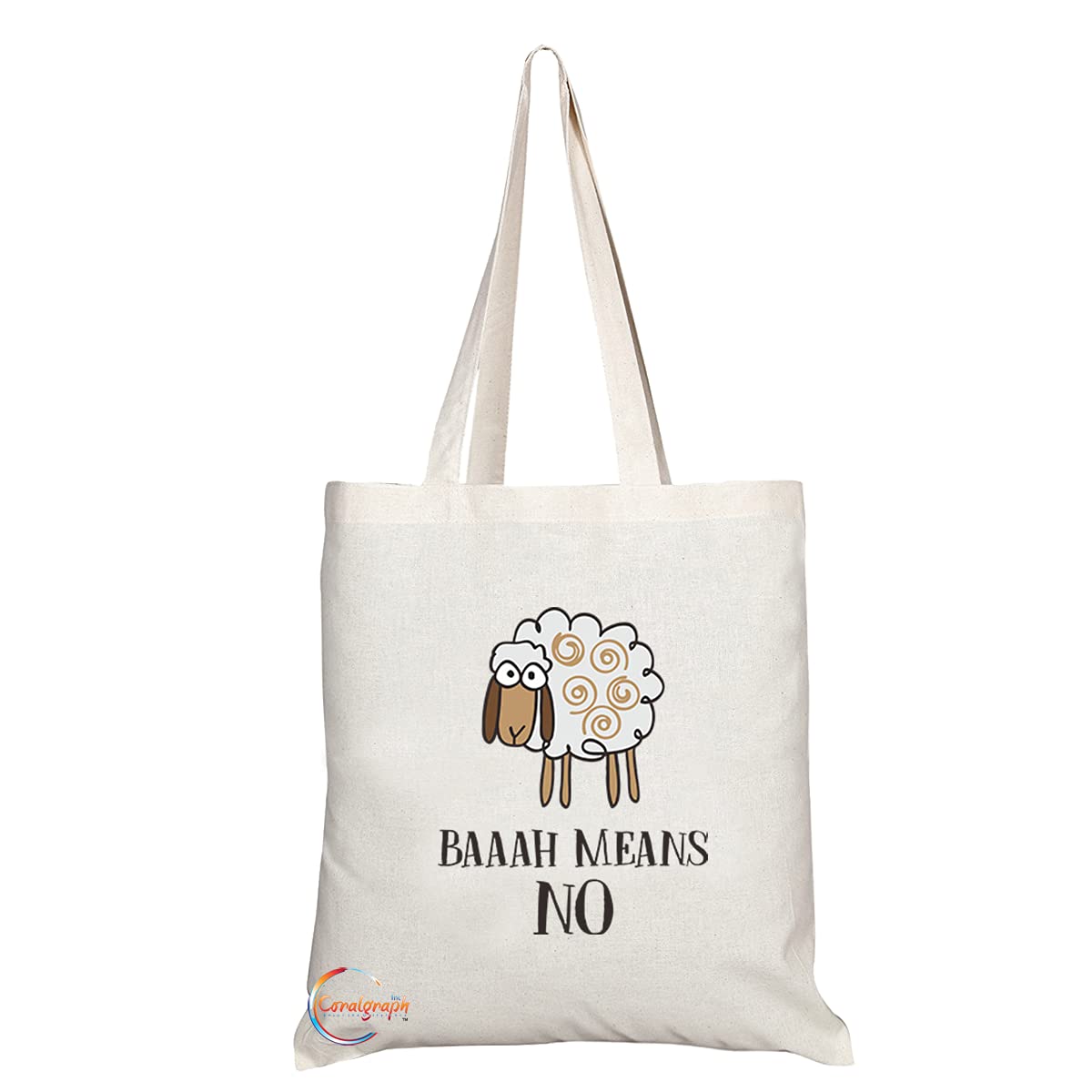 TB1164 Baaah Means NO Novelty Present Gift Printed Eco-Friendly Stylish Long Handled Tote Shoulder Bag