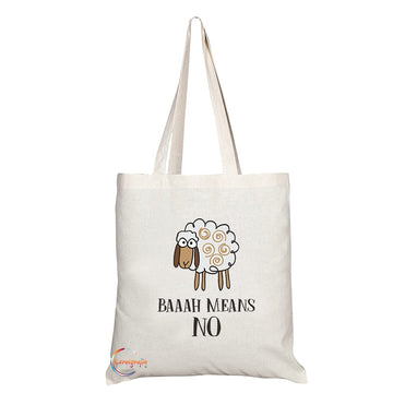 TB1164 Baaah Means NO Novelty Present Gift Printed Eco-Friendly Stylish Long Handled Tote Shoulder Bag