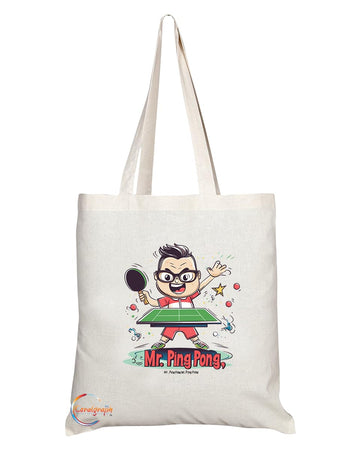 Natural Reusable Shopping Souvenir Tote Bag Featuring Popular Sports Designs from Around the World (Ping Pong)