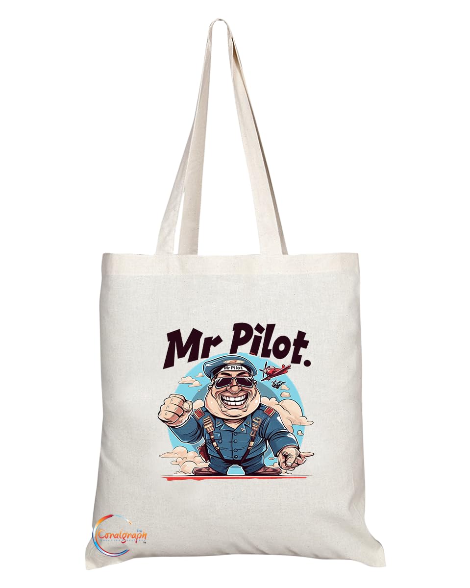TB1843 Mr Pilot Tote Bag - Gift for Pilots, Aviators, Flight Enthusiasts - Durable, Stylish, Eco-Friendly, Reusable, Spacious, and Lightweight