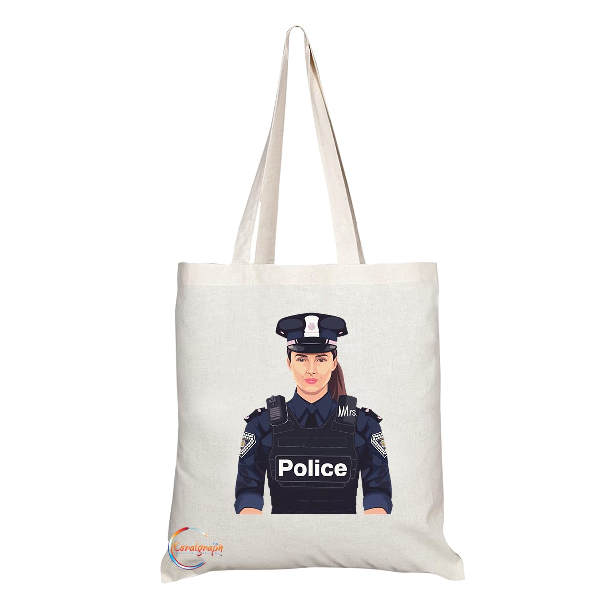 TB1732 Mrs Police Tote Bag - Great for Female Police Officers, Law Enforcement, Supporters - Sustainable, Stylish, Long Handled, Durable and Reusable