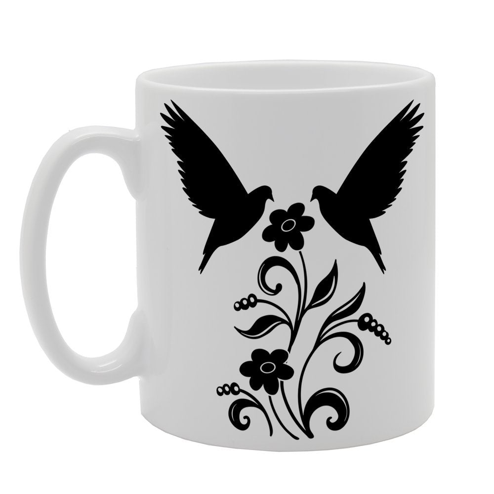 Dove Couples In Flower   Printed Tea Coffee Ceramic  Mg121 - Funny Printed Coffee Mug - Great Gift Idea