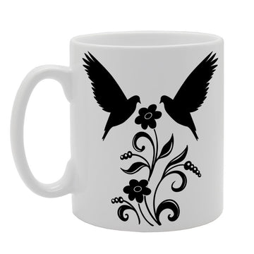 Dove Couples In Flower   Printed Tea Coffee Ceramic  Mg121 - Funny Printed Coffee Mug - Great Gift Idea