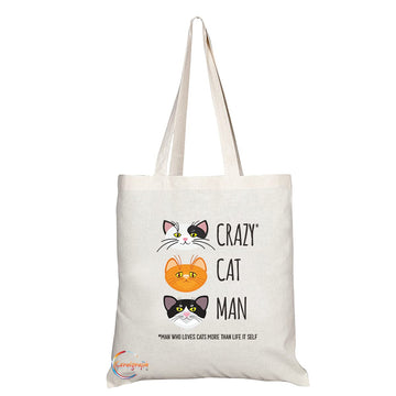 TB1255 Crazy Cat Man *Man who Loves Cats More than Life Itself* Novelty Present Gift Printed Eco-Friendly Stylish Long Handled Tote Shoulder Bag