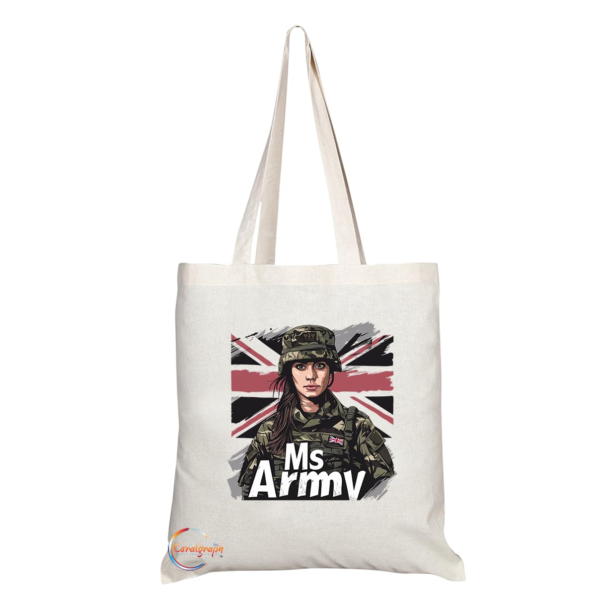 TB1748 Ms Army Tote Bag - Great for Female Soldiers, Military Personnel, Veterans - Sustainable, Stylish, Long Handled, Durable and Reusable