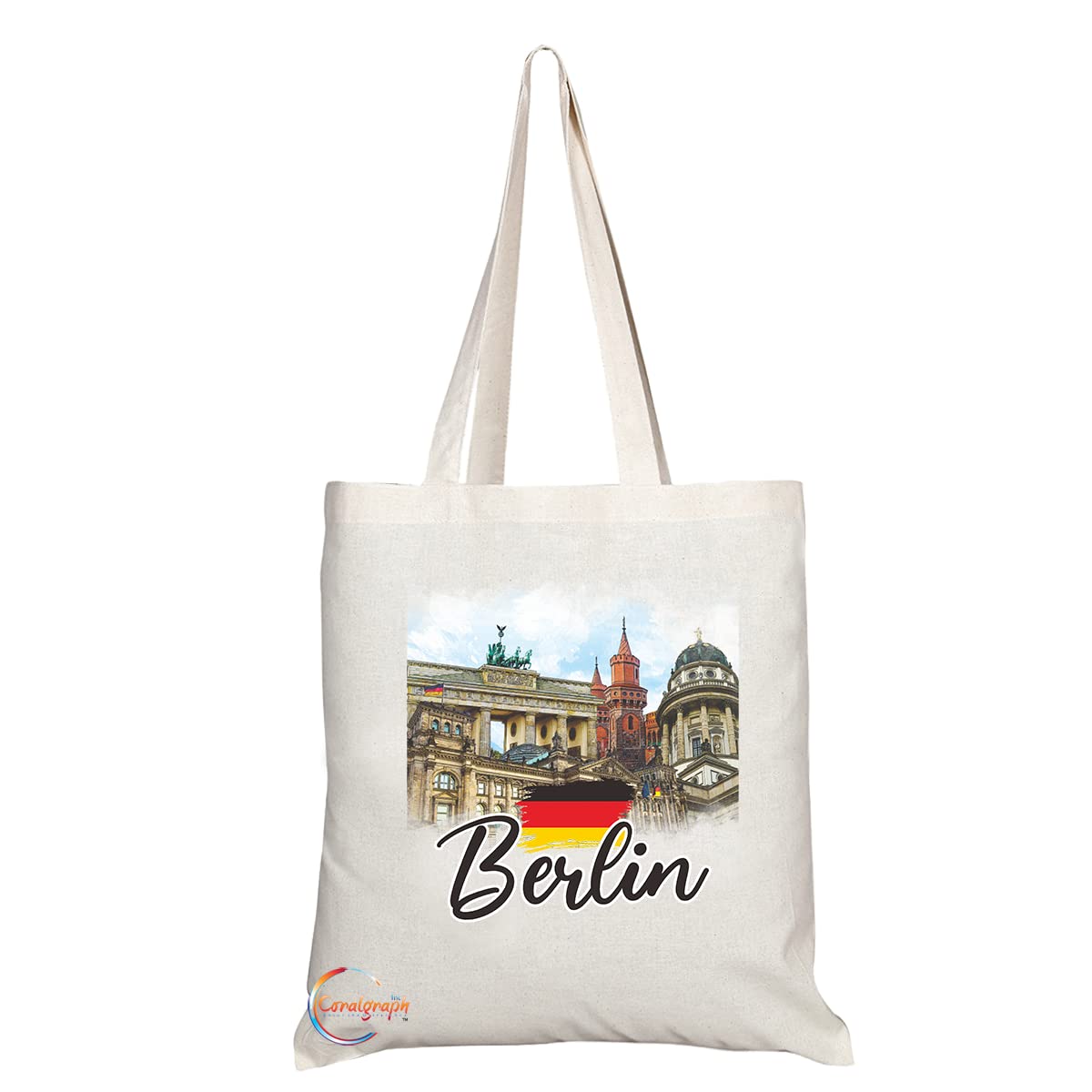 Natural Reusable Shopping Souvenir Tote Bag Featuring Popular Cities and Capitals from Europe and Around the World (Berlin TB1540)