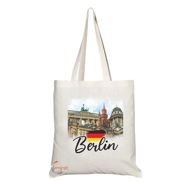 Natural Reusable Shopping Souvenir Tote Bag Featuring Popular Cities and Capitals from Europe and Around the World (Berlin TB1540)