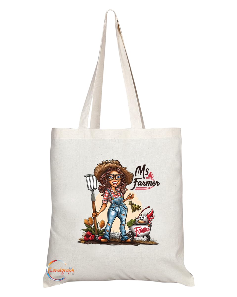 TB1863 Ms Farmer Tote Bag - Gift for Female Farmers, Agricultural Workers, Farming Enthusiasts - Durable, Stylish, Eco-Friendly, Reusable, Spacious, and Lightweight