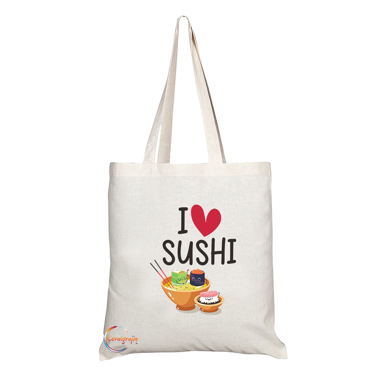TB1129 I Love Sushi Novelty Present Gift Printed Eco-Friendly Stylish Long Handled Tote Shoulder Bag