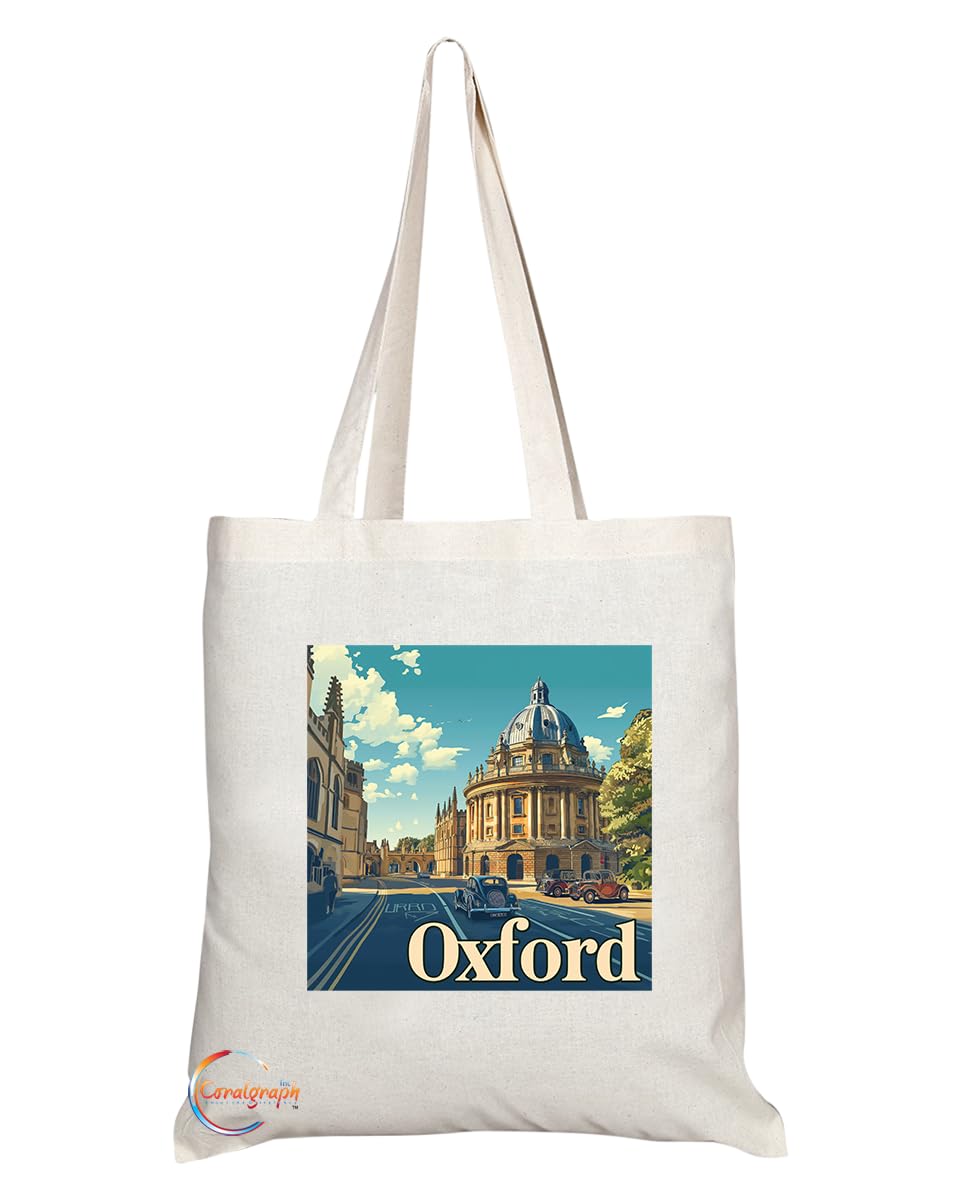 Natural Reusable Shopping Souvenir Tote Bag Featuring Cities and Landmarks in United Kingdom (Oxford 2)