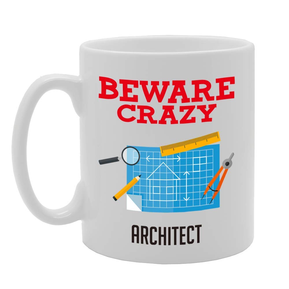 Beware Crazy Architect   Printed Tea Coffee Ceramic  Mg4474 - Funny Printed Coffee Mug - Great Gift Idea