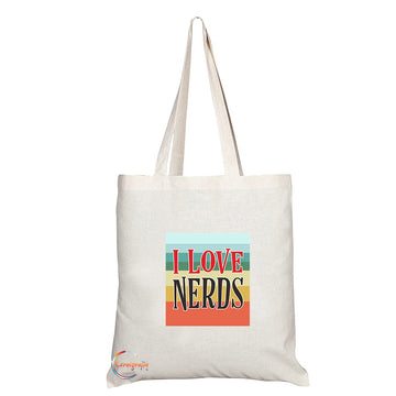 TB1398 I Love Nerds Tea Novelty Present Gift Printed Eco-Friendly Stylish Long Handled Tote Shoulder Bag