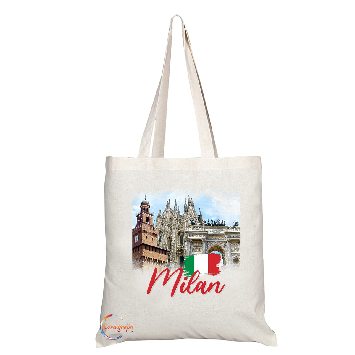 TB1538 Milan Italy - B Novelty Present Gift Printed Eco-Friendly Stylish Long Handled Tote Shoulder Bag