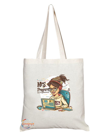 TB1867 Mrs Programmer Tote Bag - Gift for Female Programmers, Coders, Tech Enthusiasts - Durable, Stylish, Eco-Friendly, Reusable, Spacious, and Lightweight