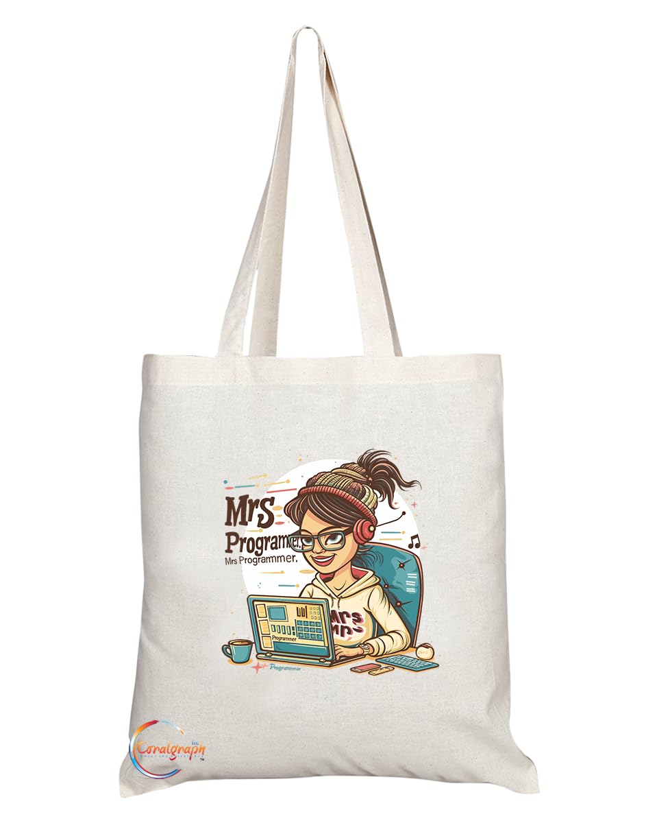 TB1867 Mrs Programmer Tote Bag - Gift for Female Programmers, Coders, Tech Enthusiasts - Durable, Stylish, Eco-Friendly, Reusable, Spacious, and Lightweight
