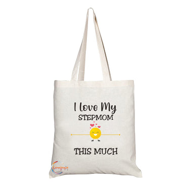TB1185 Love My Stepmom This Much Novelty Present Gift Printed Eco-Friendly Stylish Long Handled Tote Shoulder Bag