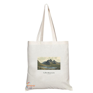 Natural Reusable Shopping Souvenir Tote Bag Featuring Cities and Landmarks in United Kingdom (Cuillin Mountains)