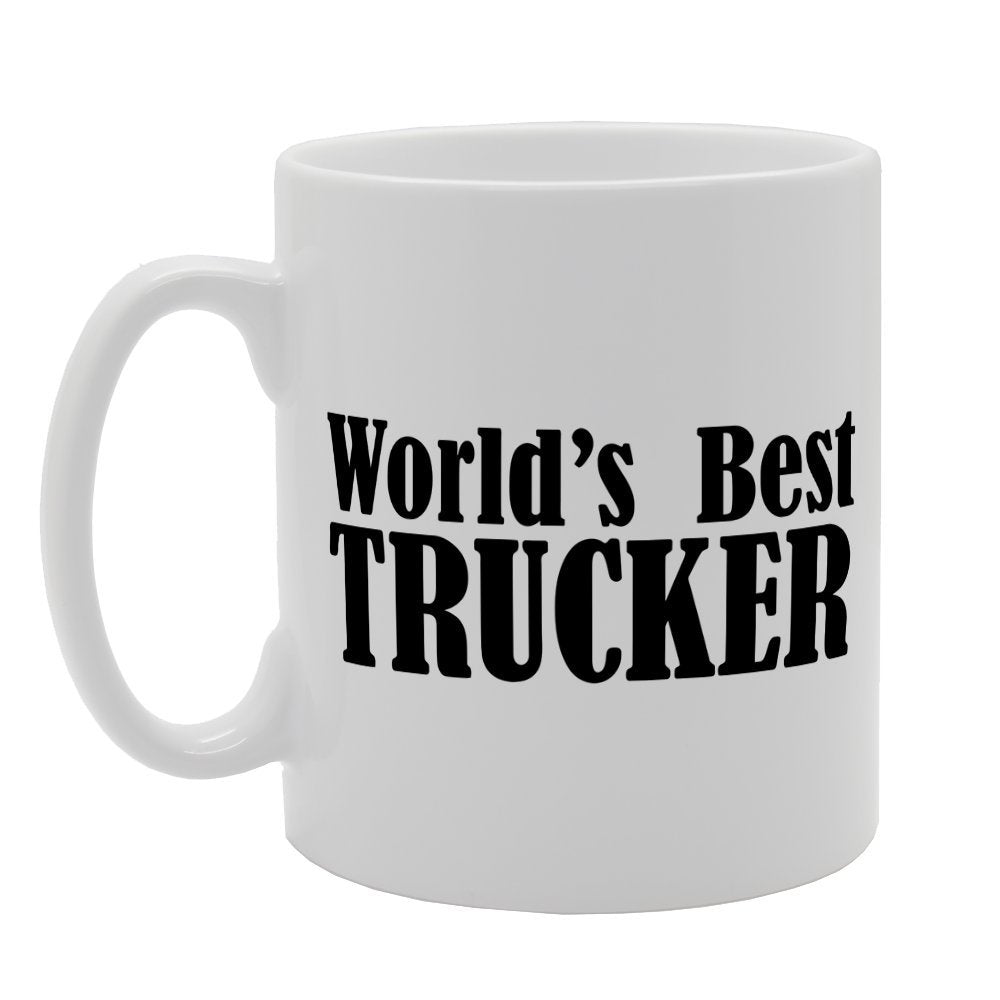 Worlds Best Trucker   Printed Tea Coffee Ceramic  Mg2006 - Funny Printed Coffee Mug - Great Gift Idea