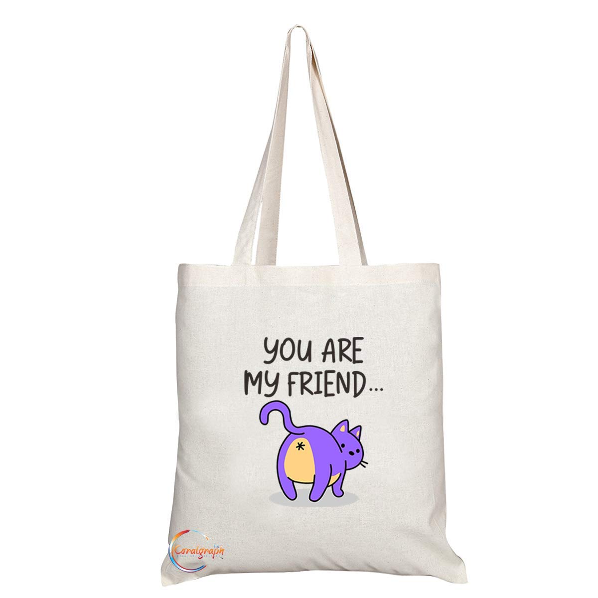 TB751 You Are My Friend Cat Novelty Present Gift Printed Eco-Friendly Stylish Long Handled Tote Shoulder Bag