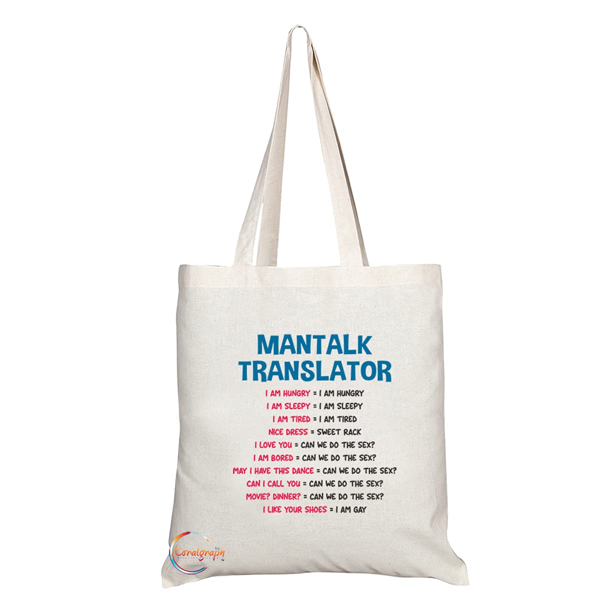 TB1163 Mantalk Translator Novelty Present Gift Printed Eco-Friendly Stylish Long Handled Tote Shoulder Bag